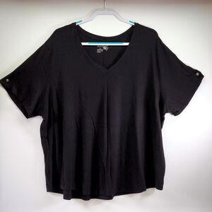 Terra & Sky T Shirt V-Neck Short Sleeve Midnight Black‎ Women's Plus 4X 28W-30W